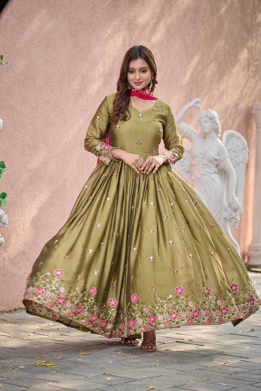 Rangoli Silk Embroidery Designer Gown - MYLUXURY LANE ENTERPRISE